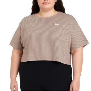 Nike Women’s Oversized Ribbed Knit Crop Top 2X Taupe Beige | Soft Stretch Cotton
